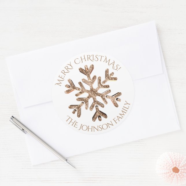 Sticker Rond Faux Gold Snowflake Élégant Noël moderne (Enveloppe)