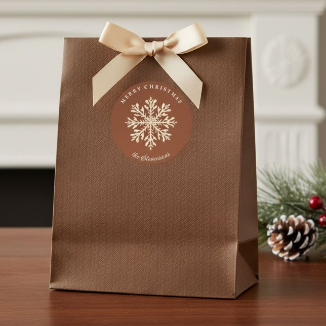 Sticker Rond Faux Gold Snowflake Terracotta Custom Holiday (Créateur téléchargé)