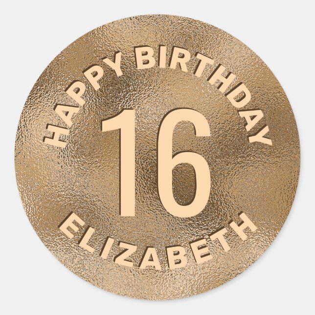Sticker Rond Faux Golden Yellow Foil Texture Joyeux anniversair (Devant)