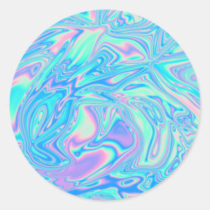 Sticker Rond Faux Holographique Bleu Personnalisé tendance