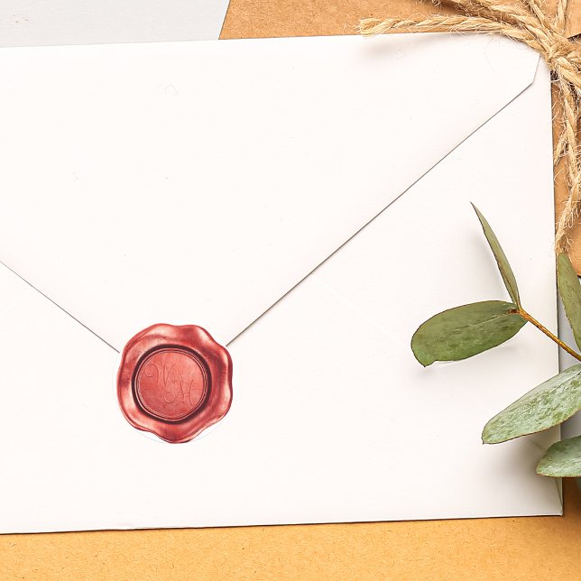 Sticker Rond Faux Initiales Monogramme Cire Rouge (Faux Red Wax Initials Monogram Classic Round Sticker)