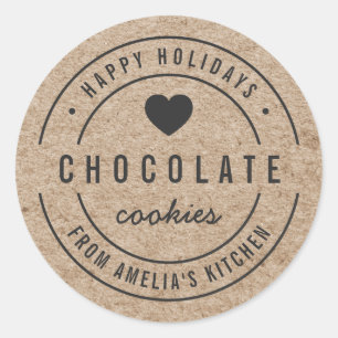 Sticker Rond Faux Kraft Marchandises maison Cuisine Joyeux Vaca