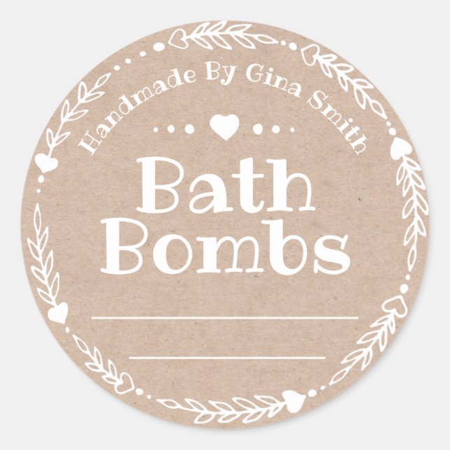 Sticker Rond Faux Kraft Pour Bombe À Bain Faite À La Main (Devant)