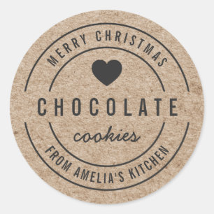 Sticker Rond Faux Kraft Produits maison Cuisine Joyeux Noël