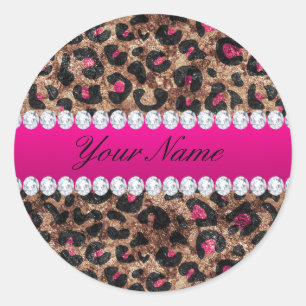 Sticker Rond Faux Leopard Rose rose chaud huile et diamants