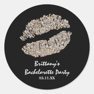 Sticker Rond Faux lèvres dorées étincelantes Kiss Faveur de fêt