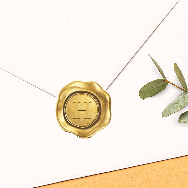 Sticker Rond Faux mariage à la cire d'or monogramme (Faux Gold Wax Monogram Wedding Classic Round Sticker)