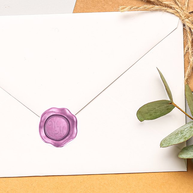 Sticker Rond Faux monogramme initial en cire rose (Faux Pink Wax Initials Monogram Classic Round Sticker)