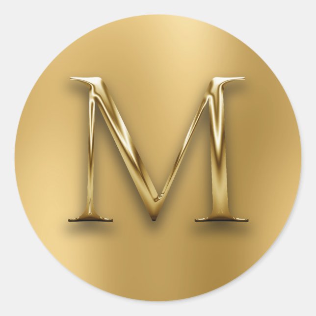 Sticker Rond Faux Monogramme M en Or sur Flou (Devant)