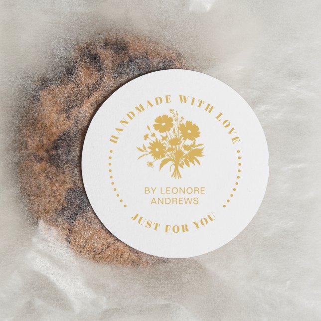 Sticker Rond Faux Or Fake Business Fake Fabriqué à la main (Exquisite Handmade Fake Gold Business Blooms Wildflowers Bouquet Classic Round Sticker.)