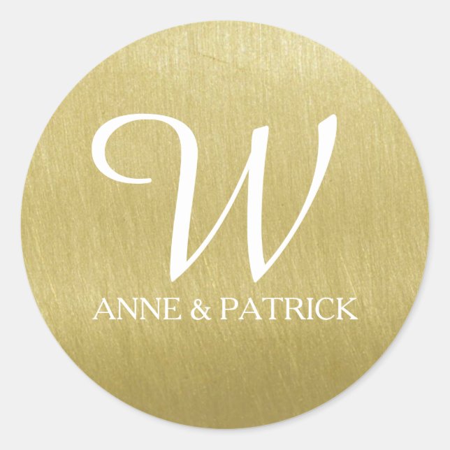Sticker Rond faux or (ocre) monogramme & noms, mariage (Devant)