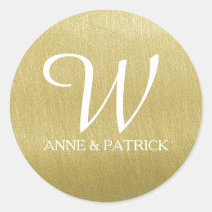 Sticker Rond faux or (ocre) monogramme & noms, mariage