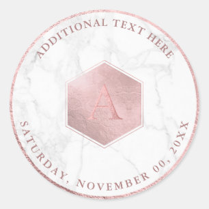 Sticker Rond Faux or rose miel, monogramme A-Z