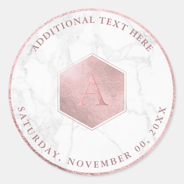 Sticker Rond Faux or rose miel, monogramme A-Z (Devant)