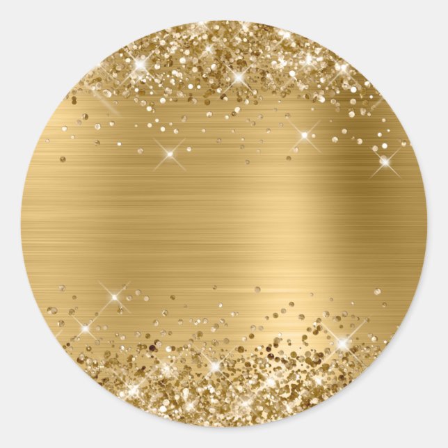 Sticker Rond Faux Pailleté Doré Feuille Texture Vierge (Devant)
