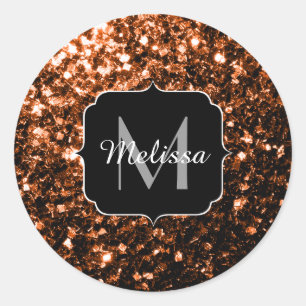 Sticker Rond Faux paillettes de cuivre brun bronze Monogramme s