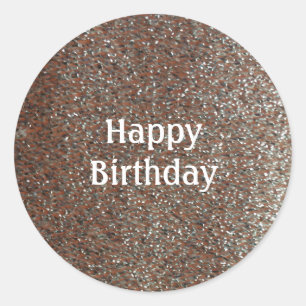 Sticker Rond Faux Paillettes Joyeux Anniversaire