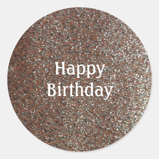Sticker Rond Faux Paillettes Joyeux Anniversaire (Devant)