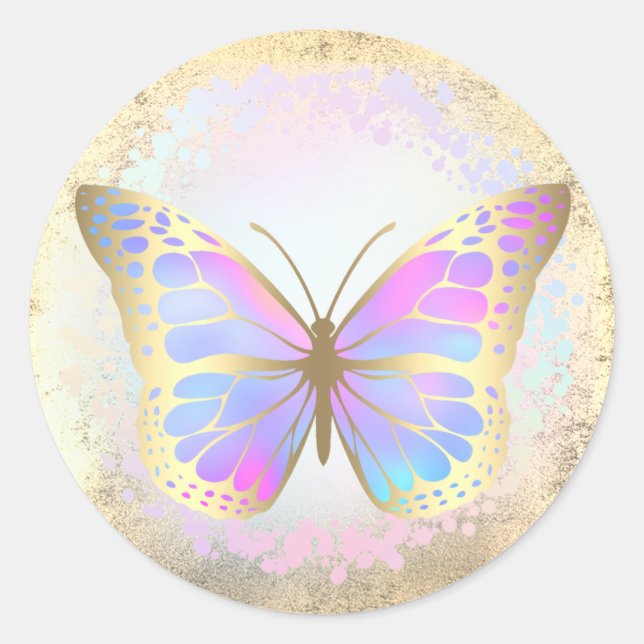 Sticker Rond faux papillon holographique (Devant)