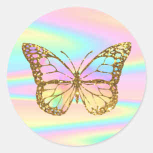 Sticker Rond faux papillon holographique