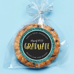 Sticker Rond Faux Parties scintillant Turquoise Graduate Gradua