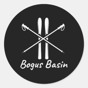 Sticker Rond Faux Péché Idaho Ski Skieur Bâtons de Ski Vacances