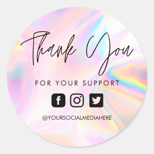Sticker Rond Faux Pink Holographique Merci (Devant)
