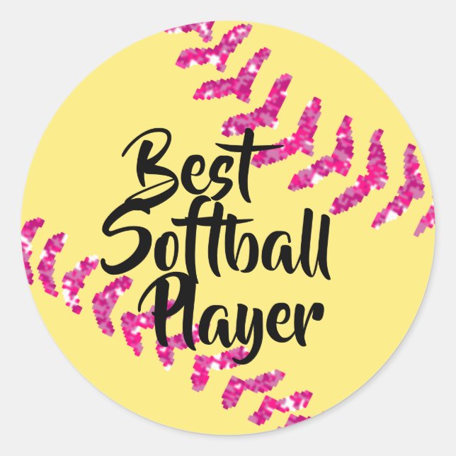 Sticker Rond Faux points de suture de softball rose scintillant (Devant)