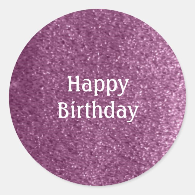 Sticker Rond Faux Purple Parties scintillant Joyeux anniversair (Devant)