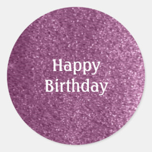 Sticker Rond Faux Purple Parties scintillant Joyeux anniversair