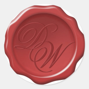 Sticker Rond Faux Red Wax Seal - Monogramme Mariage Calligraphi
