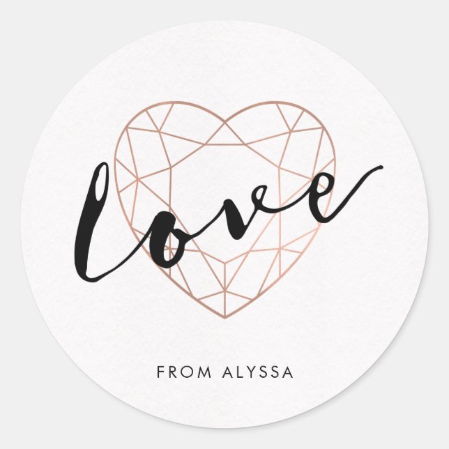 Sticker Rond Faux Rose Gold Coeur géométrique | Amour (Devant)