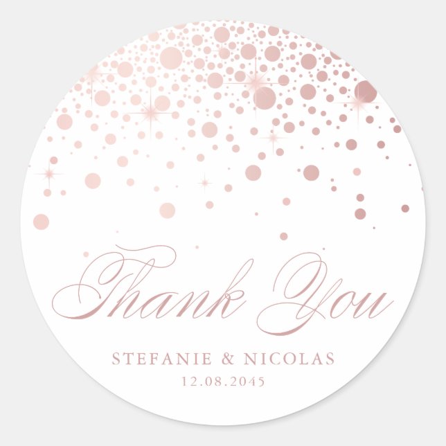 Sticker Rond Faux Rose Gold Foil Confetti Mariage Merci (Devant)