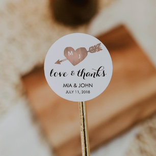 Sticker Rond Faux Rose Gold Heart Merci Mariage Faveur