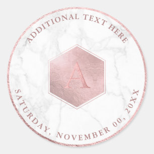 Sticker Rond Faux Rose Gold Honeycomb, Monogramme A-Z