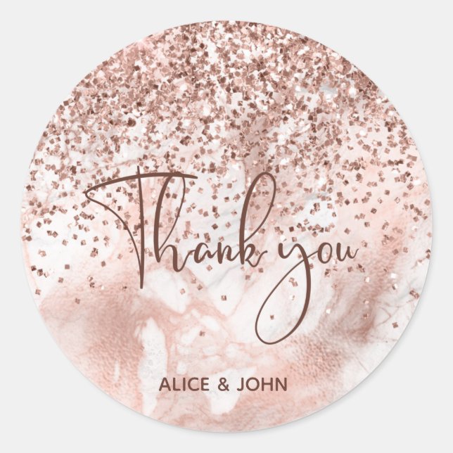 Sticker Rond Faux Rose Gold Marble Girl Parties scintillant (Devant)