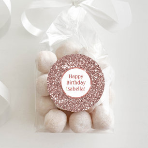 Sticker Rond Faux Rose Gold Parties scintillant Look Custom Joy