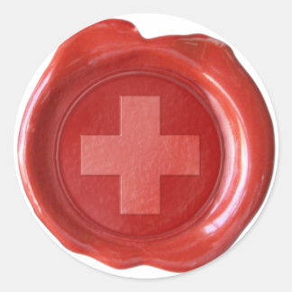 Sticker Rond FAUX SCEAU DE CIRE - ROUGE avec CROIX BLANCHE