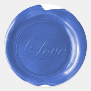 Sticker Rond Faux Sceaux de Cire - Écriture Bleue - Amour