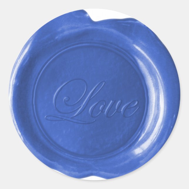 Sticker Rond Faux Sceaux de Cire - Écriture Bleue - Amour (Devant)