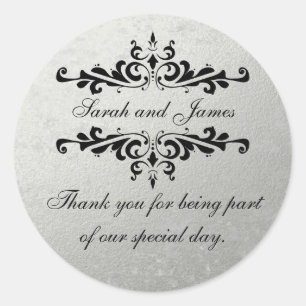 Sticker Rond Faux Silver Foil Mariage Favoriser Merci