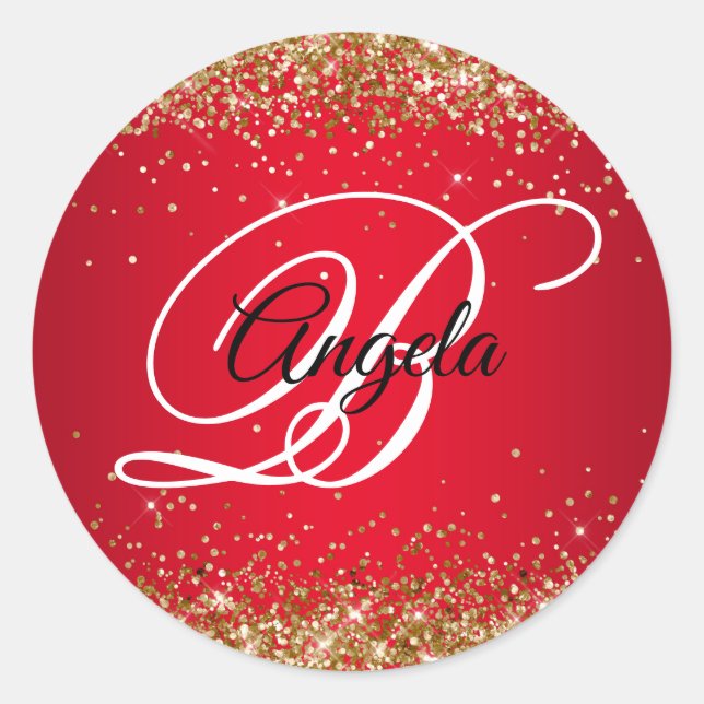 Sticker Rond Faux Sparkly Gold Parties scintillant Rouge Ombre  (Devant)