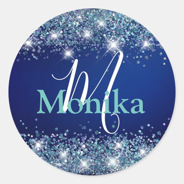 Sticker Rond Faux Sparkly Mermaid Parties scintillant Blue Ocea (Devant)