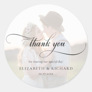 Sticker Rond Faux Vellum Effet Merci photo Script Mariage