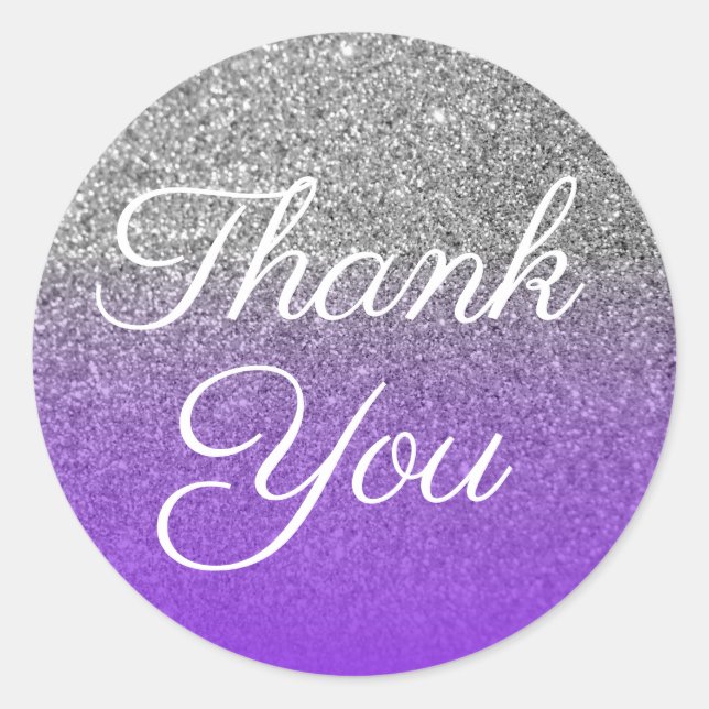 Sticker Rond Faux Violet Argent Pailleté Merci (Devant)