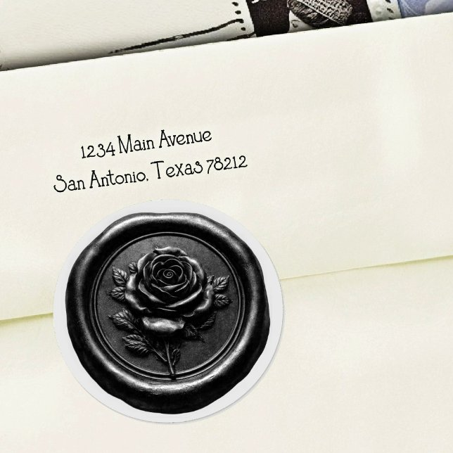 Sticker Rond Faux Wax Seal Black Rose Deep Impression (Créateur téléchargé)