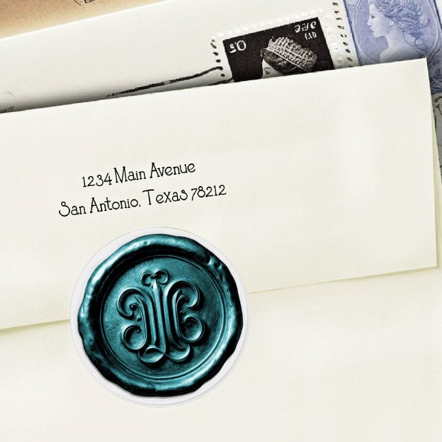 Sticker Rond Faux Wax Seal Deep Impression Teal Blue 2 (Créateur téléchargé)