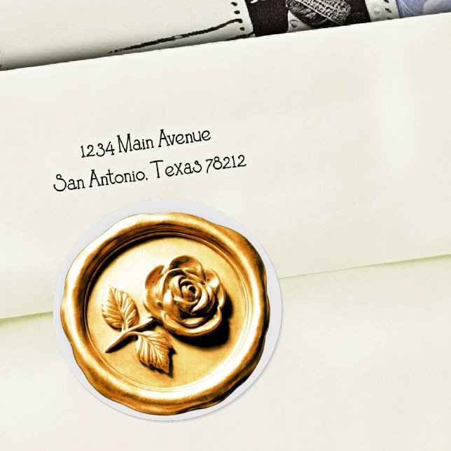 Sticker Rond Faux Wax Seal Gold Rose 2 Deep Impression (Créateur téléchargé)