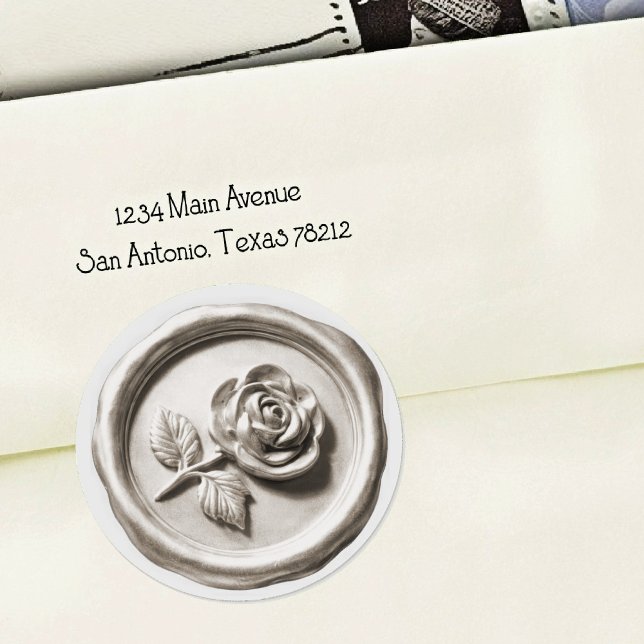 Sticker Rond Faux Wax Seal Gray Rose 2 Deep Impression (Créateur téléchargé)