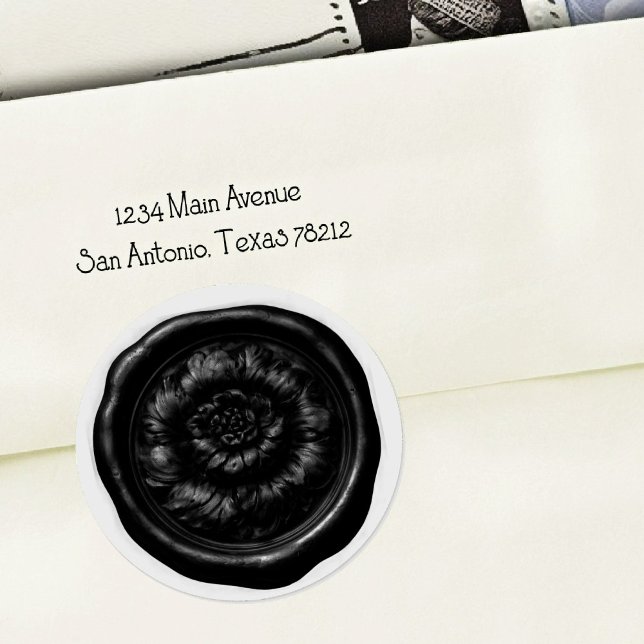 Sticker Rond Faux Wax Seal Peony Black (Créateur téléchargé)
